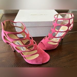 Jimmy Choo Pink Suede Dahlia Heels - Size 36.5 - Excellent Condition